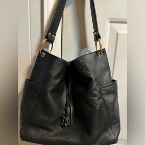 Laggo Italy Julia Genuine Leather bag hobo purse side pockets with Tassels black